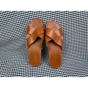 VINCE Brown Leather Minimalist Flat Cross Strap Women's Summer Sandals Size 10